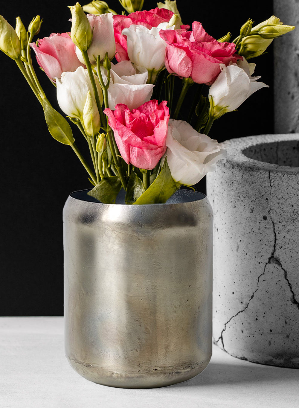 Modern Iron Cylinder Vase, 4.5" Diameter & 5.75" Tall