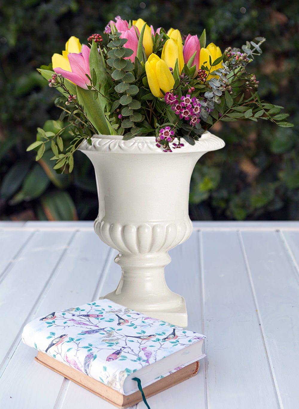 White Ceramic Pedestal Urn Vase - in 3 Sizes