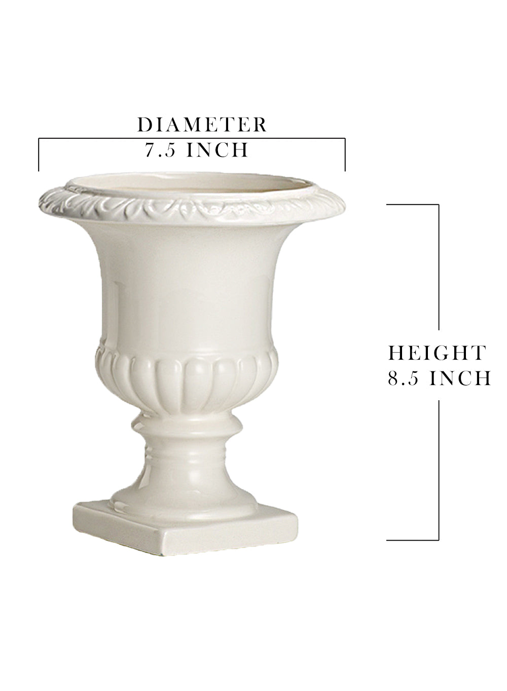 White Ceramic Pedestal Urn Vase - in 3 Sizes