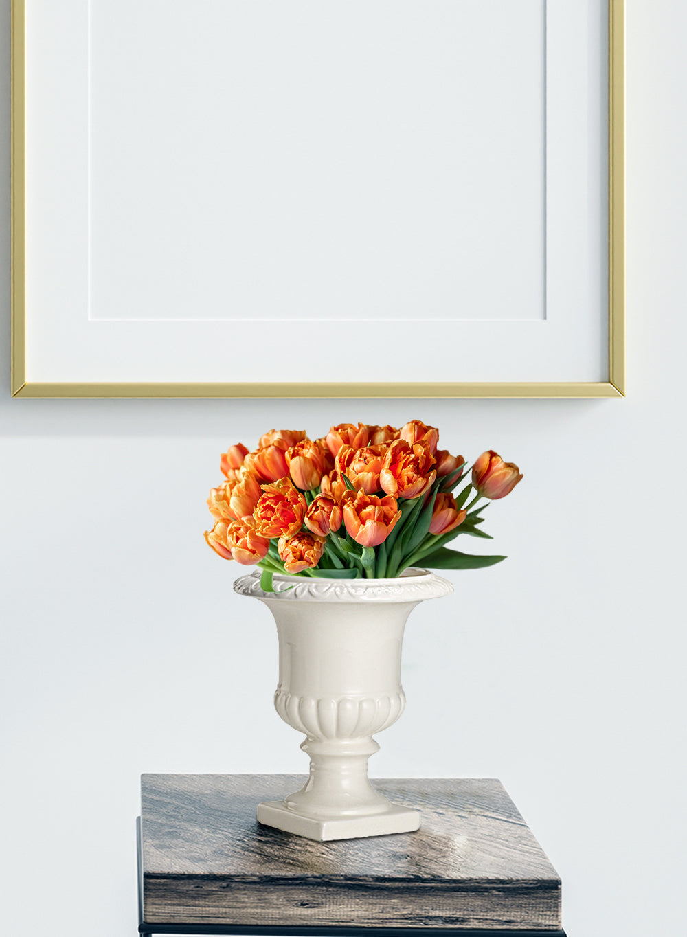White Ceramic Pedestal Urn Vase - in 3 Sizes