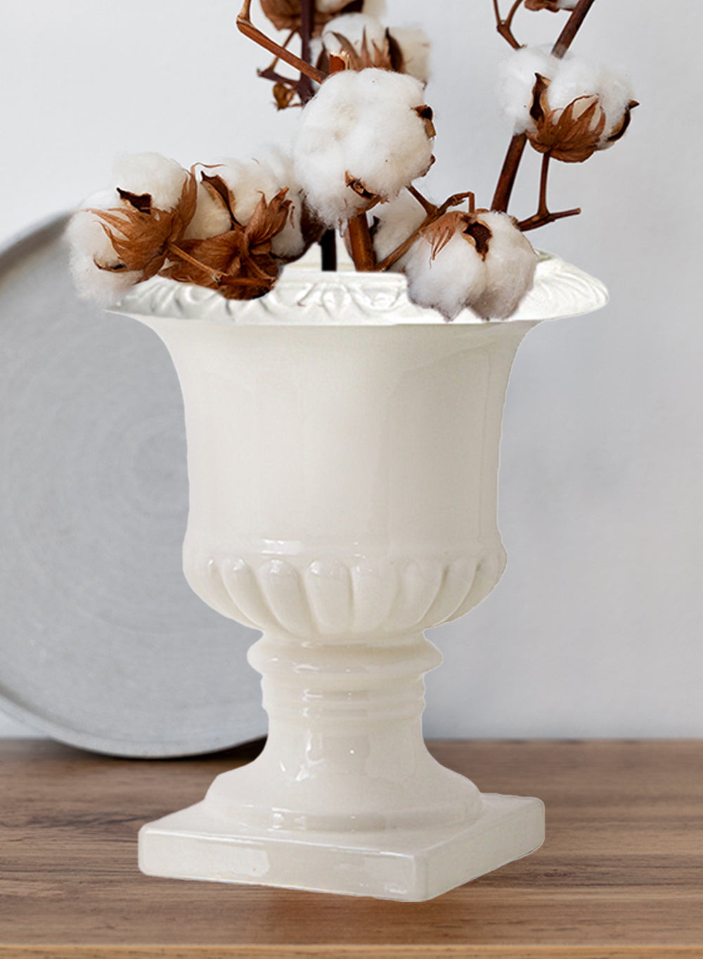 White Ceramic Pedestal Urn Vase - in 3 Sizes
