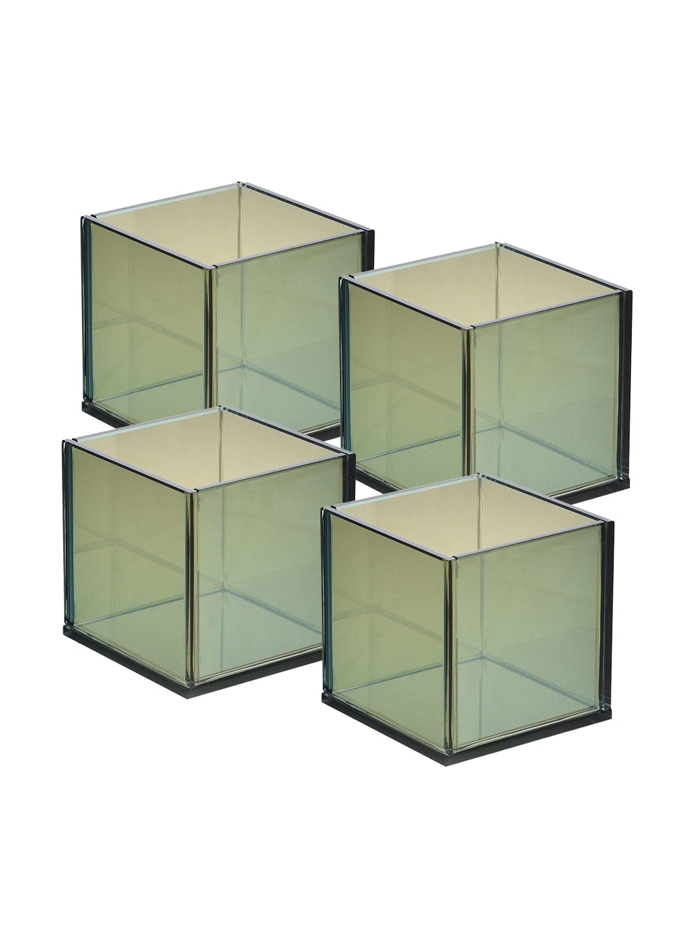 Serene Spaces Living Bluish Green Glass Cube Tea Light Holder, Reflective Mirror Effect, Measures 3" Cube