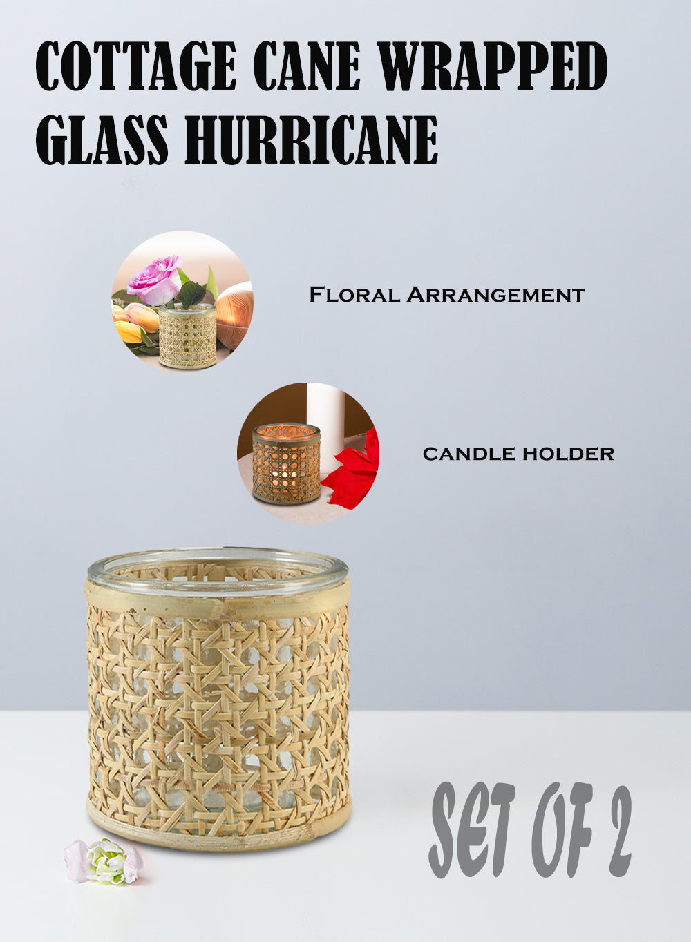 Cottage Cane Wrapped Glass Vase, in 2 Shapes