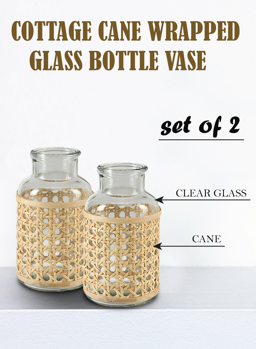 Cottage Cane Wrapped Glass Vase, in 2 Shapes
