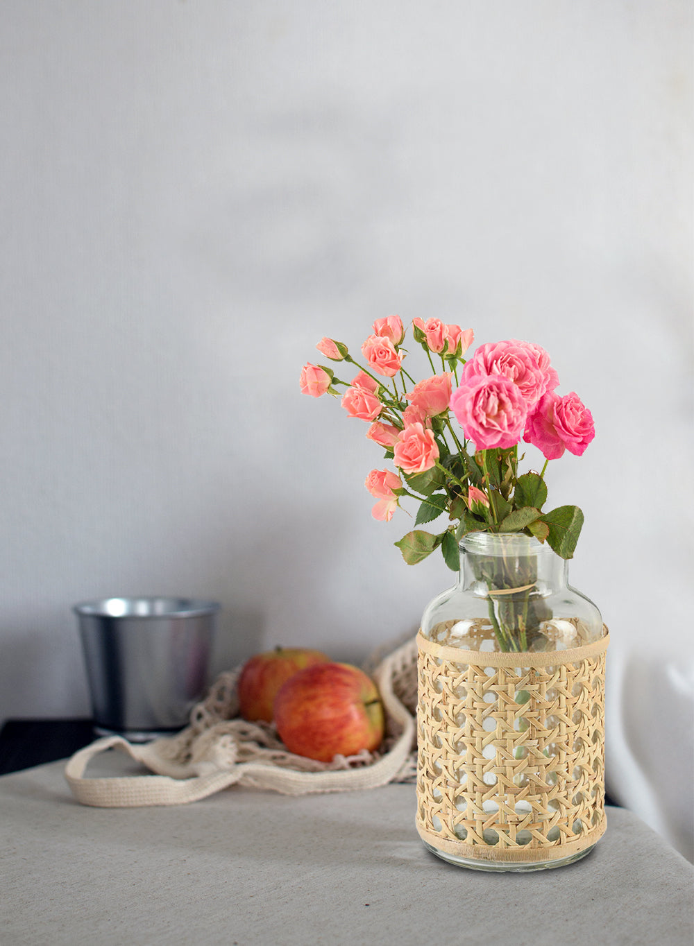 Cottage Cane Wrapped Glass Vase, in 2 Shapes