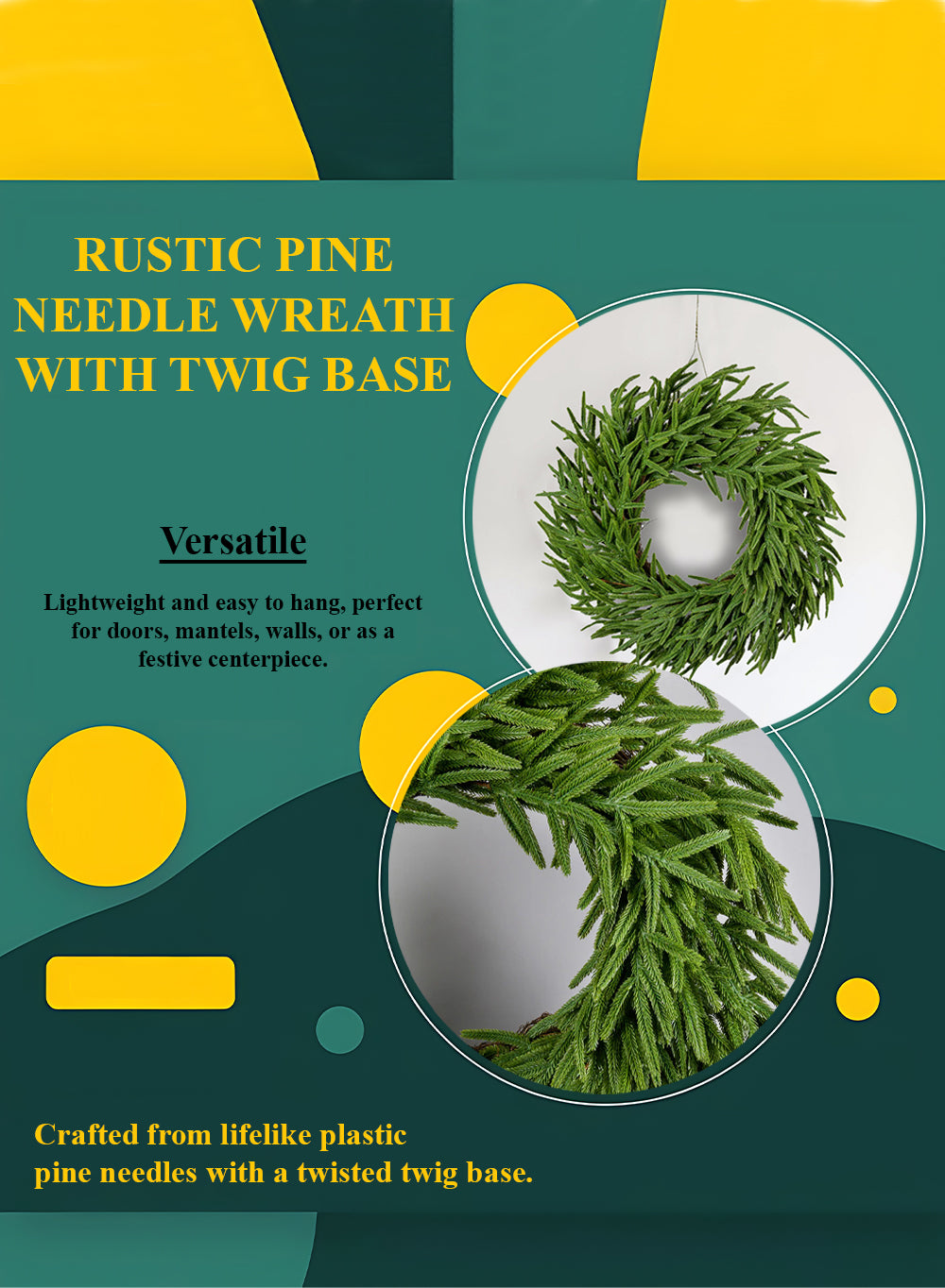 22" Rustic Pine Needle Wreath with Twig Base