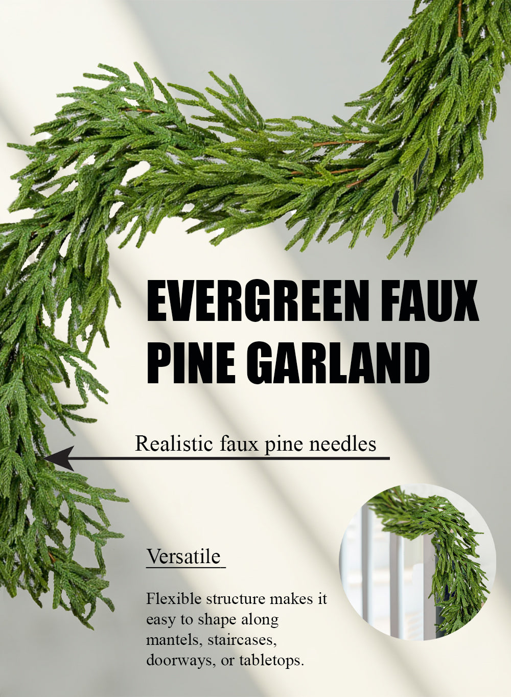 74" Evergreen Faux Pine Garland