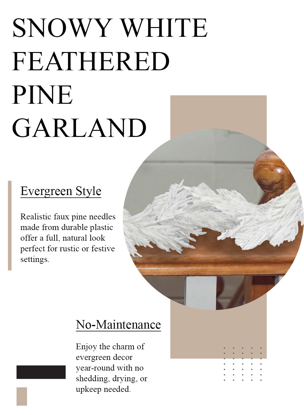 74" Snowy White Feathered Pine Garland