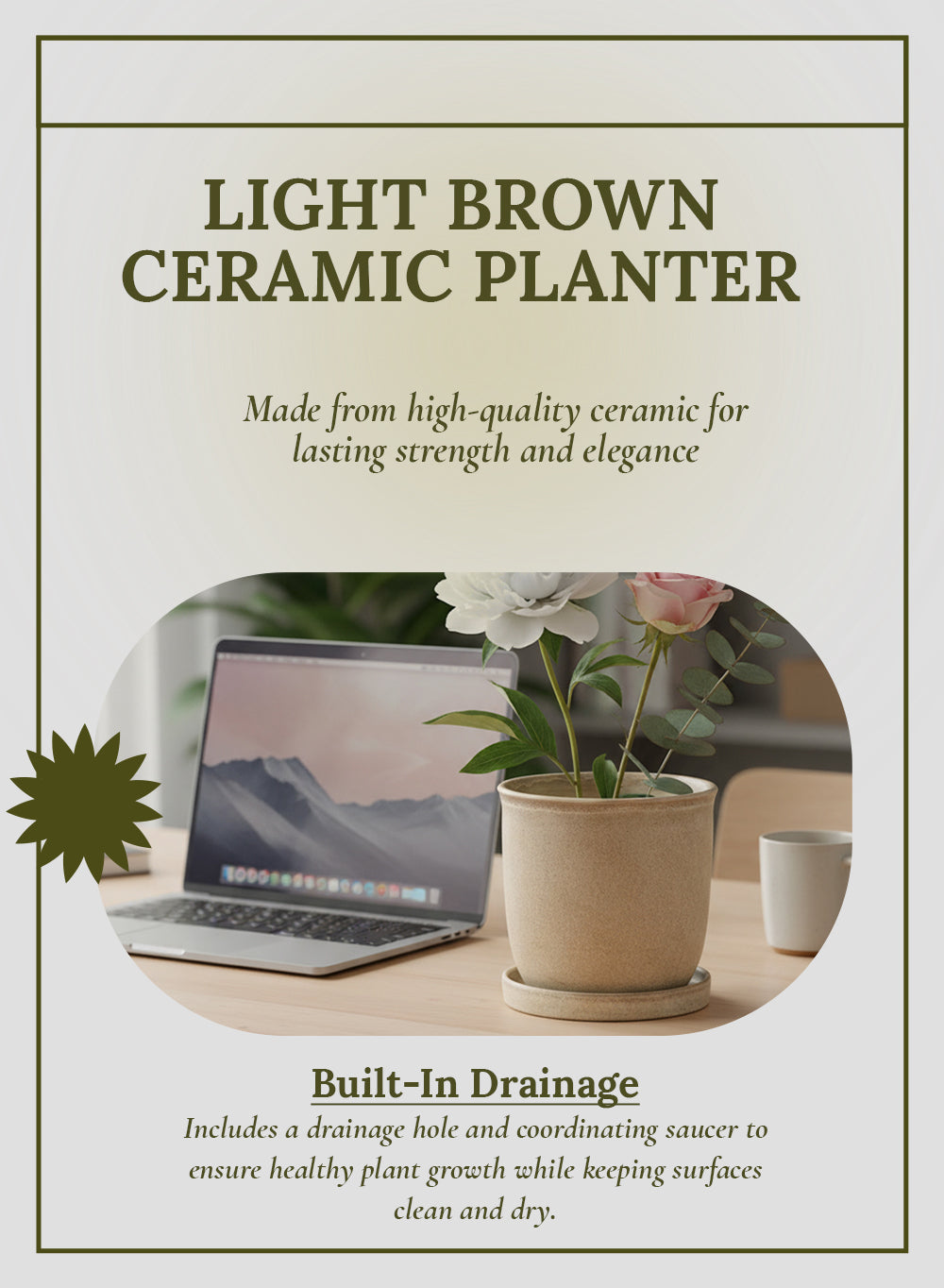 Ceramic Planter with Saucer, Available in 2 Sizes and Colors