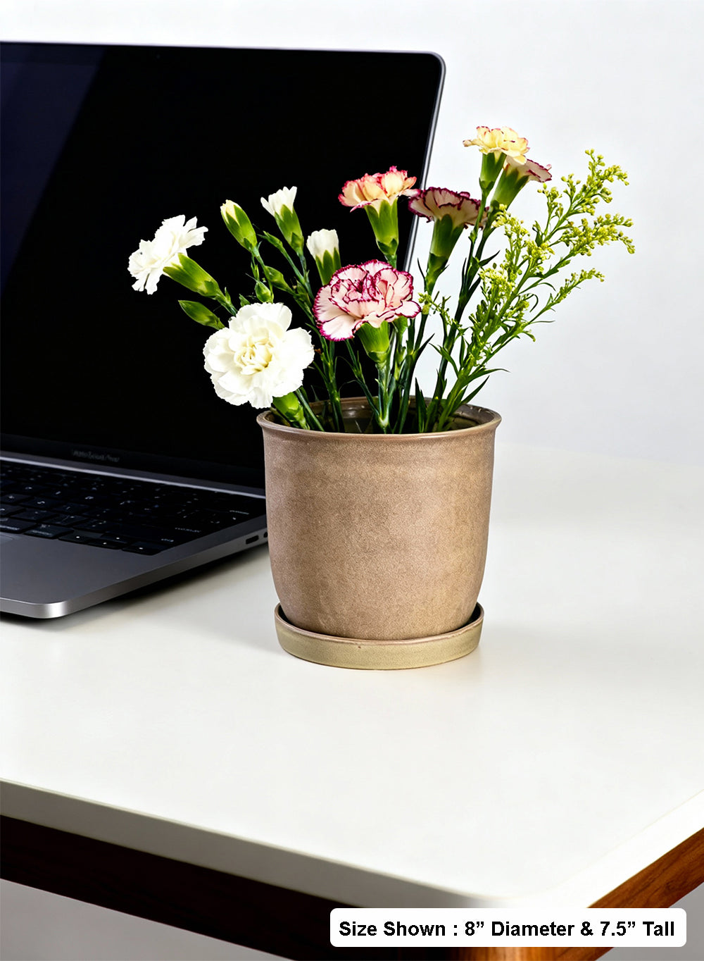 Ceramic Planter with Saucer, Available in 2 Sizes and Colors