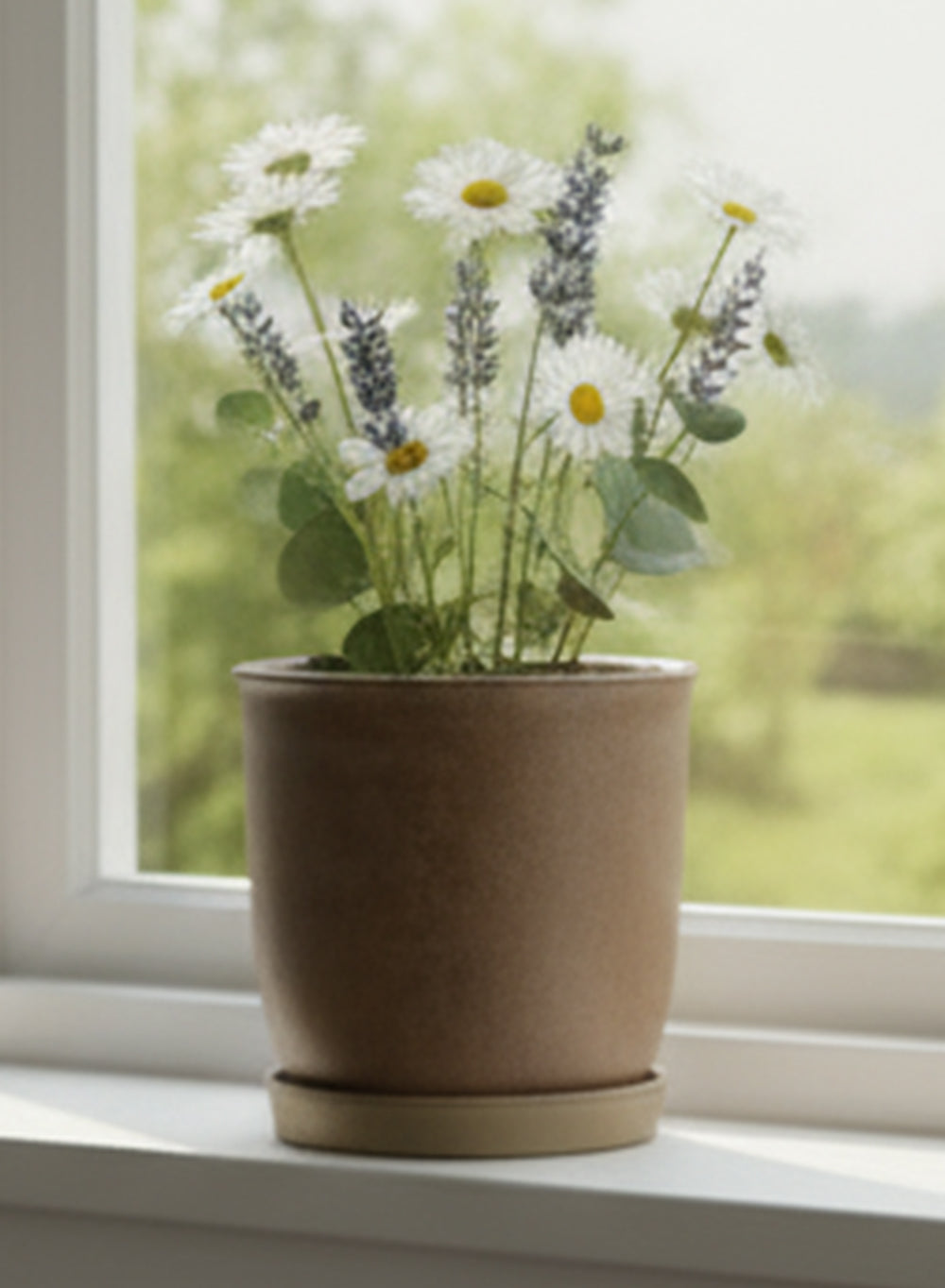 Ceramic Planter with Saucer, Available in 2 Sizes and Colors