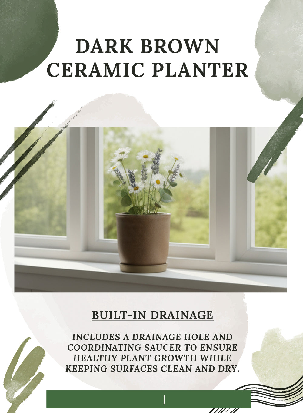 Ceramic Planter with Saucer, Available in 2 Sizes and Colors