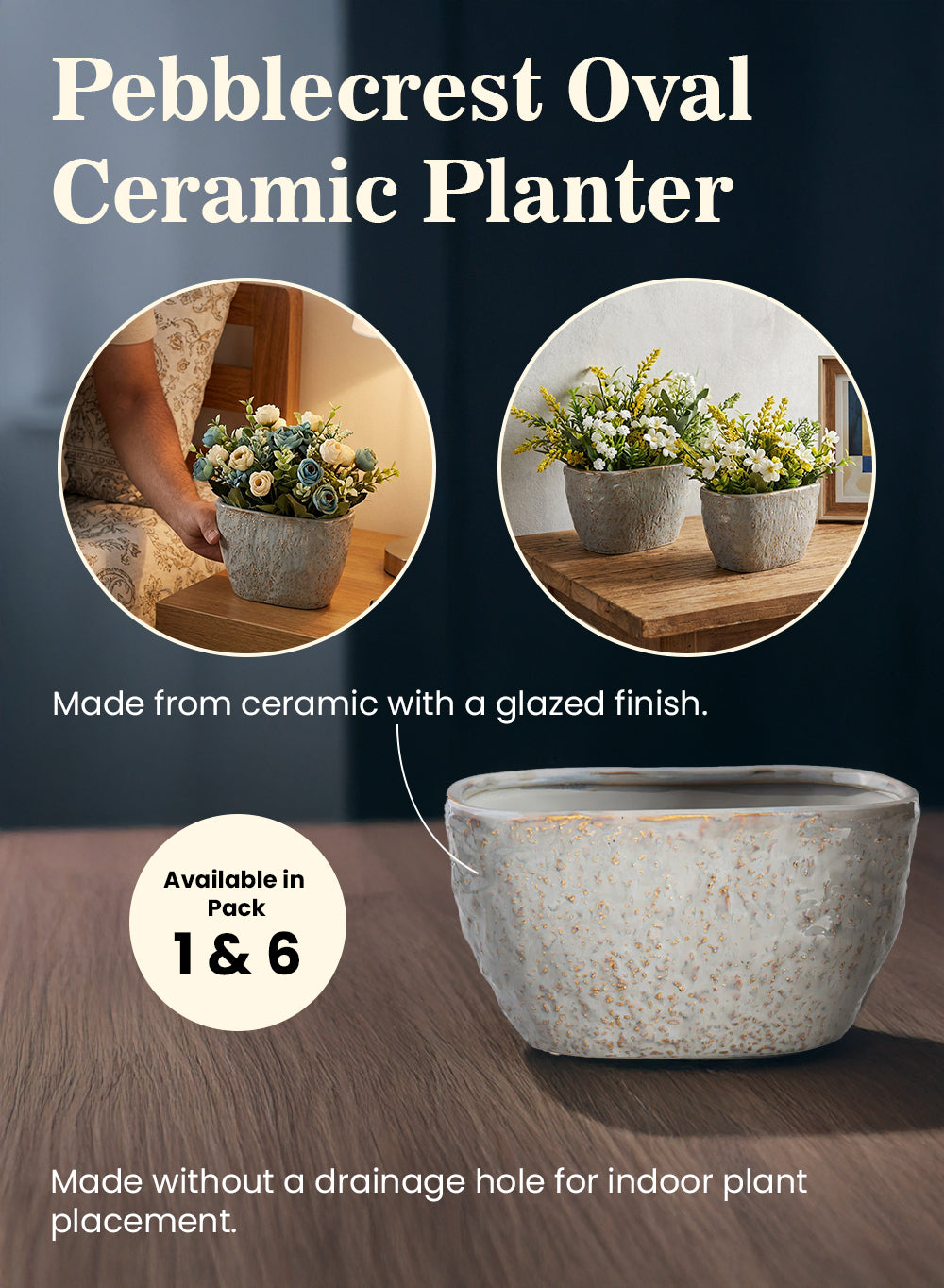 Pebblecrest Oval Ceramic Planter Collection