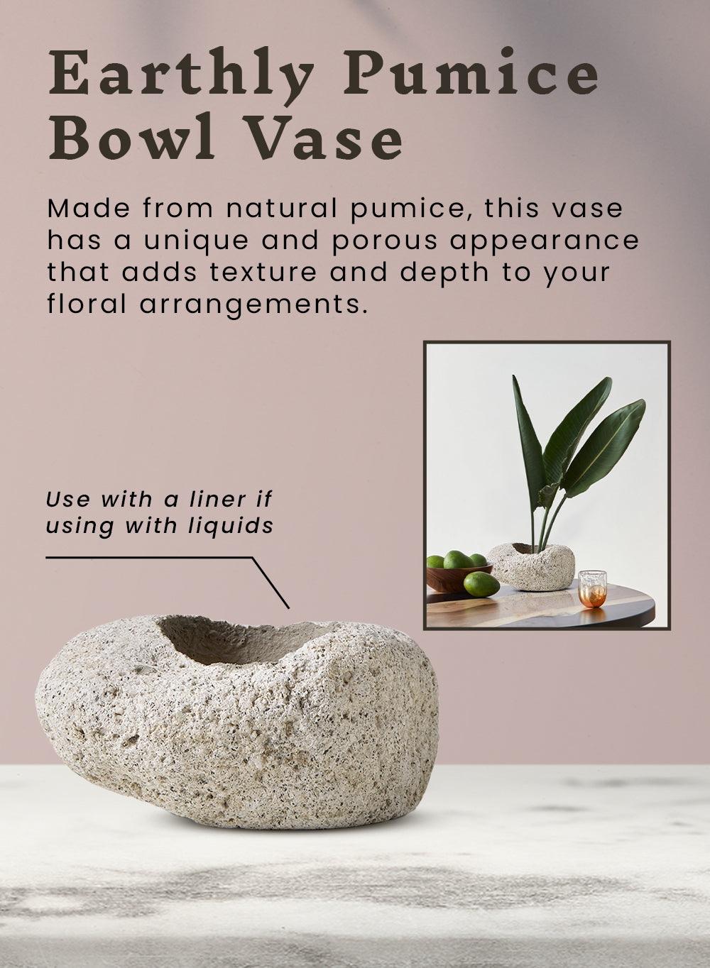 Bundle: Pumice Stone Bowl Vase and Textured Lava Rock