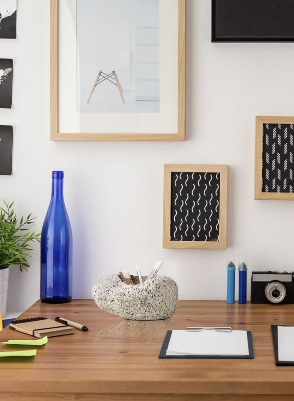 Bundle: Pumice Stone Bowl Vase and Textured Lava Rock