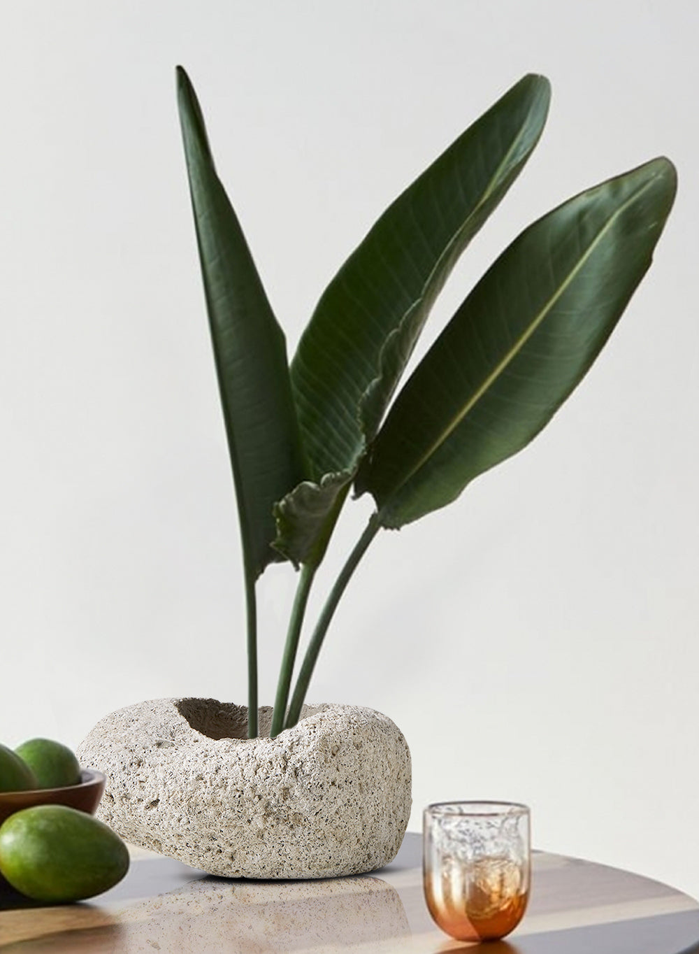 Bundle: Pumice Stone Bowl Vase and Textured Lava Rock