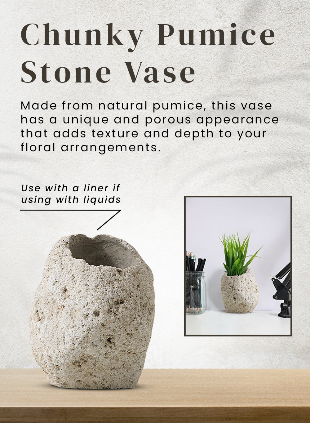 Bundle: Pumice Stone Bowl Vase and Textured Lava Rock