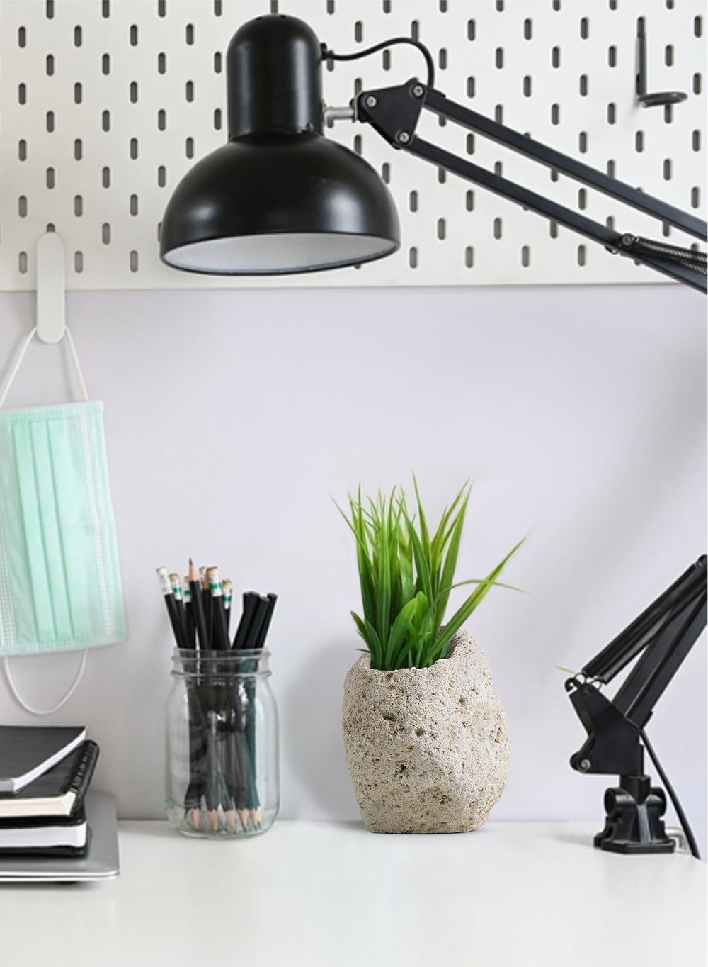 Bundle: Pumice Stone Bowl Vase and Textured Lava Rock
