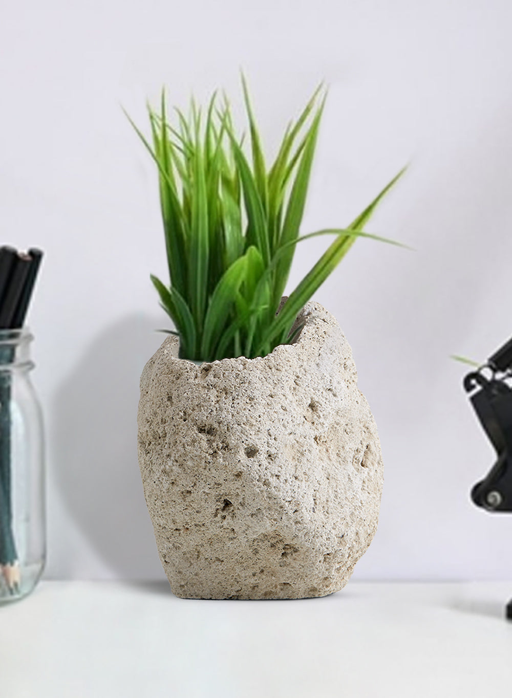 Bundle: Pumice Stone Bowl Vase and Textured Lava Rock