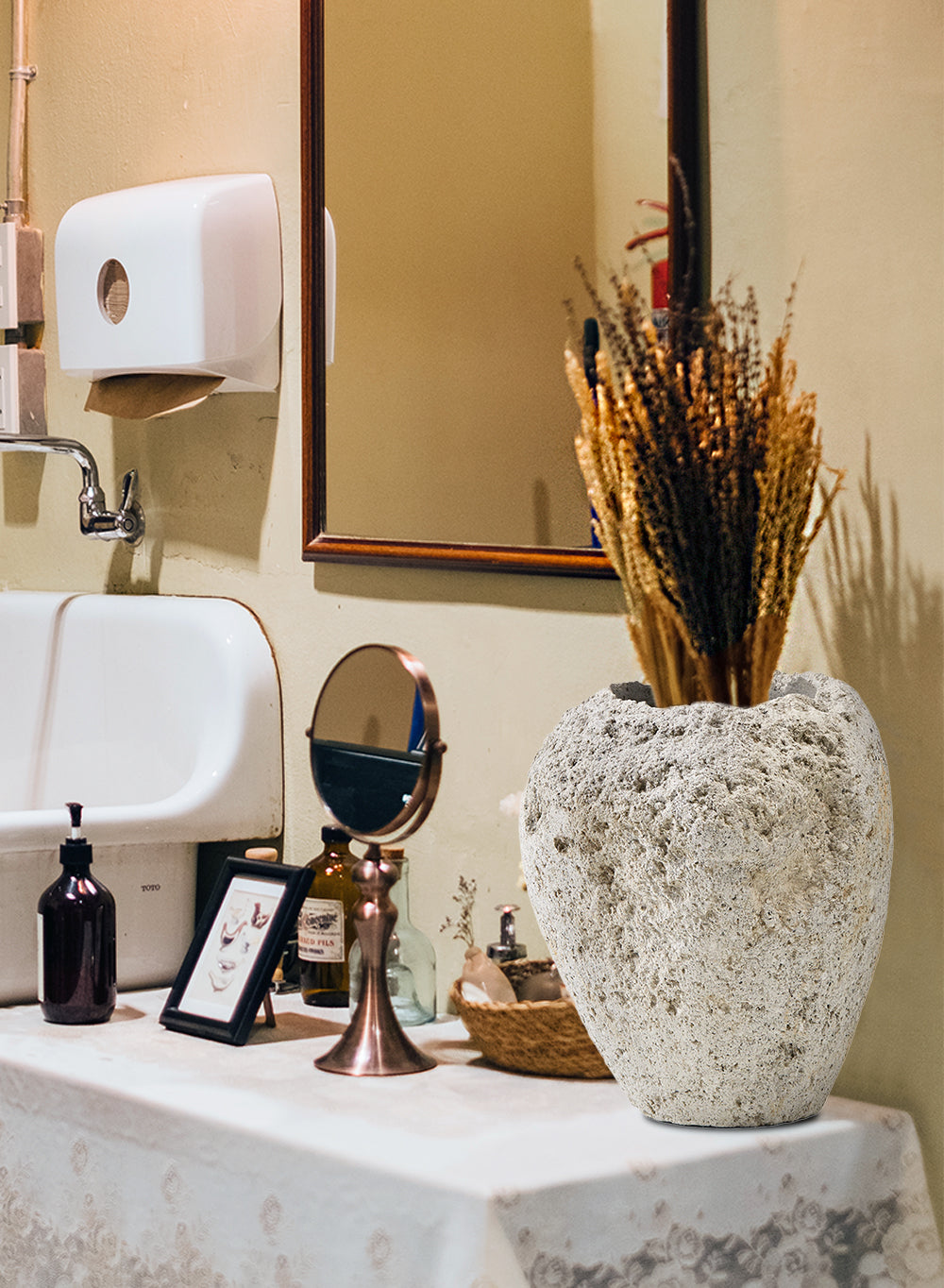 Natural Pumice Urn Vase, 11" Tall