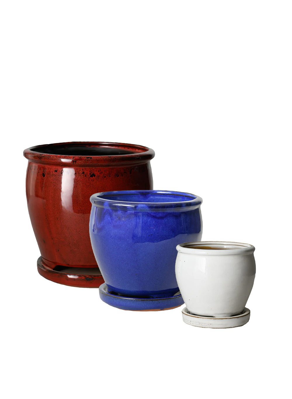 Glazed Ceramic Planters (White - Pack of 1, Blue - Pack of 1, Red - Pack of 1)
