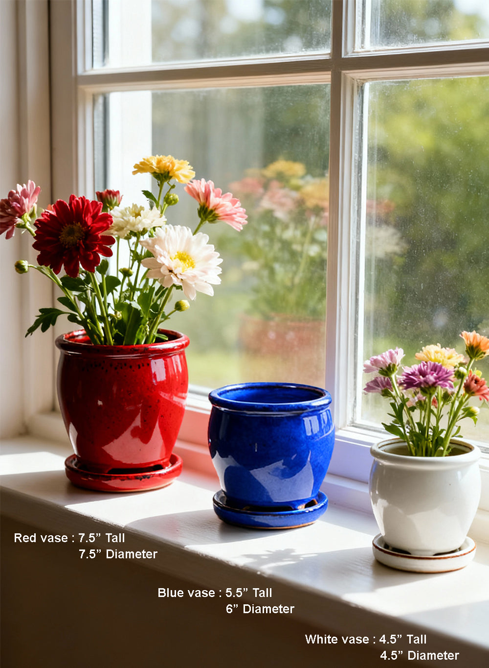 Glazed Ceramic Planters (White - Pack of 1, Blue - Pack of 1, Red - Pack of 1)