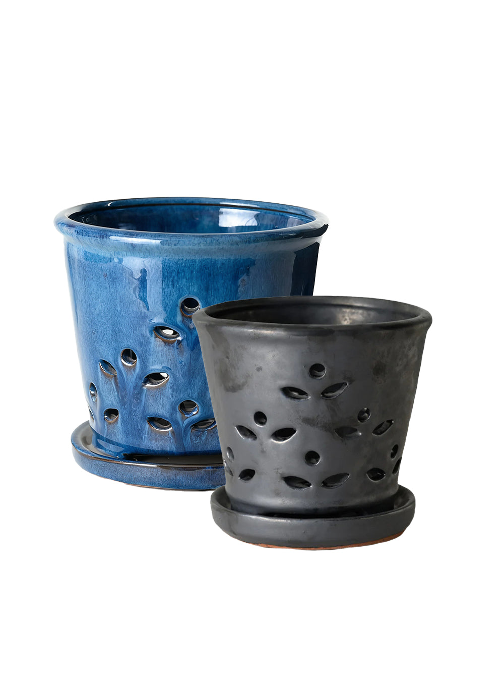 small black ceramic flower pots Bundle: Leaf Breeze Glazed Ceramic Planters - Black (Small - Pack of 1) with Blue (Medium