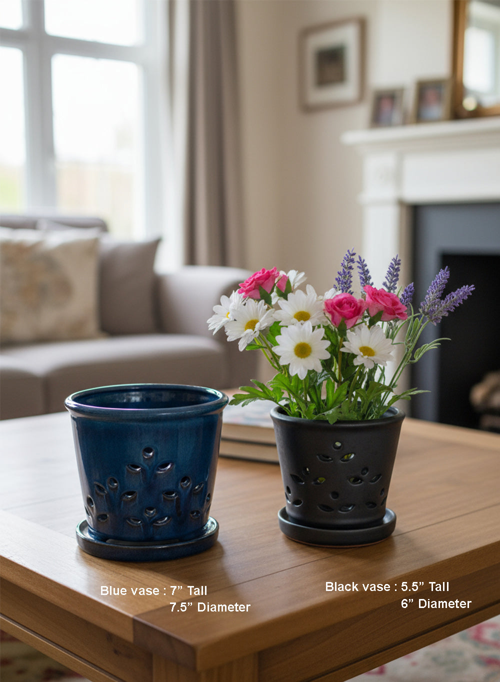 KIT of 2 : Leaf Breeze Glazed Ceramic Planter, in 2 Colors