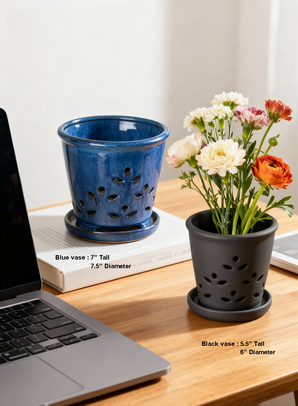 Blue Leaf Breeze Ceramic Planter Collection