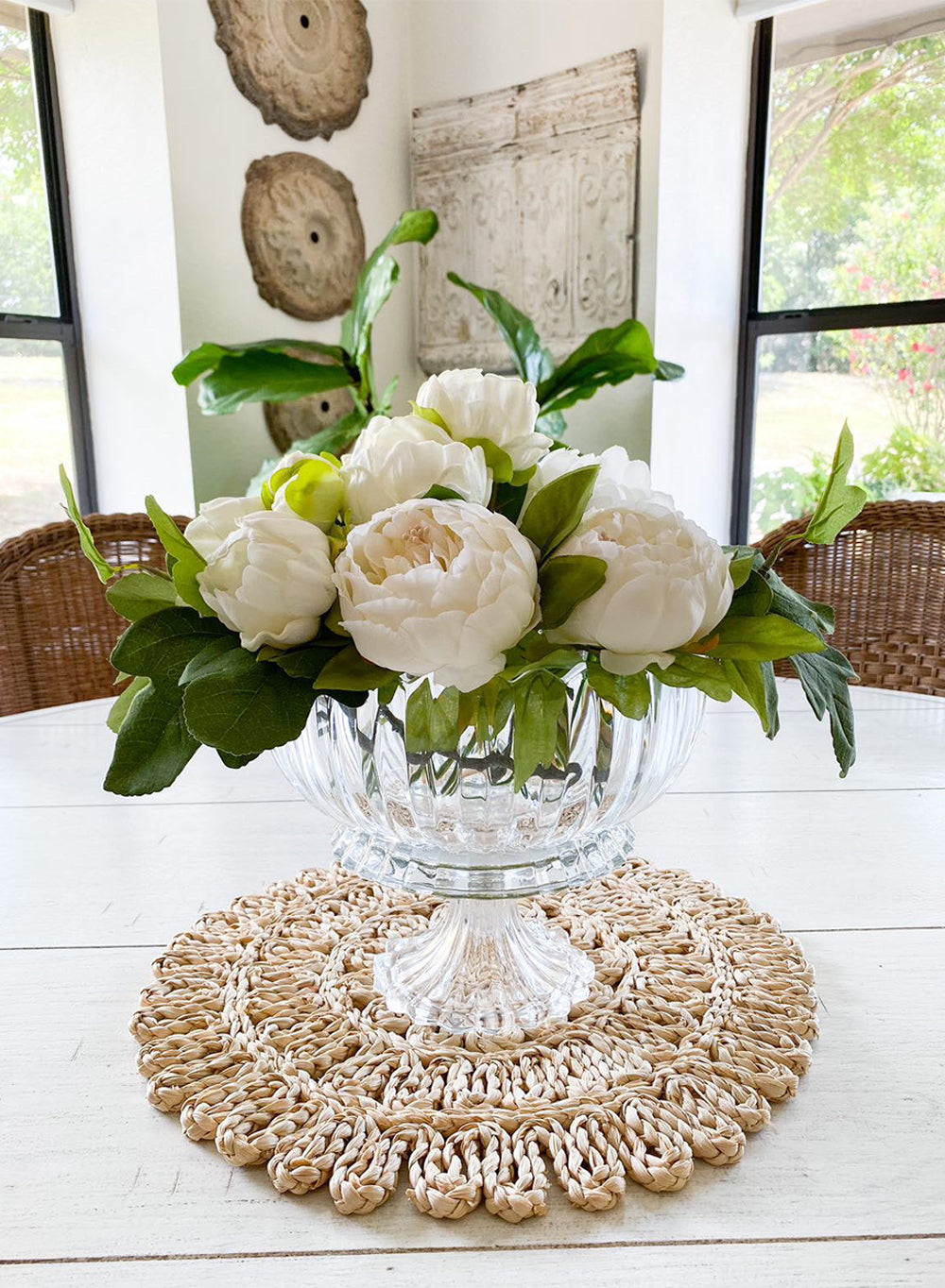 Ribbed Glass Pedestal Flower Compote-Fruit Bowl, In 2 Sizes