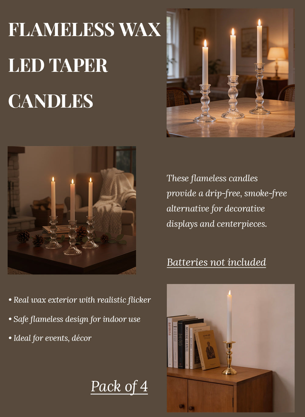 Flameless Wax LED Taper Candles Collection
