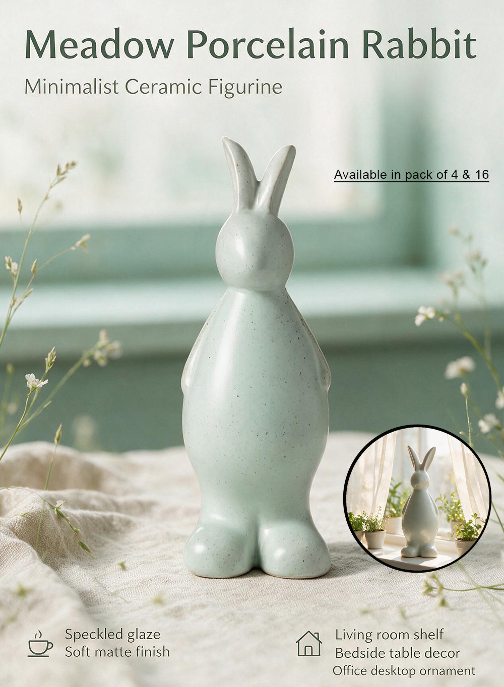 Standing Meadow Porcelain Rabbit Figurine Collection