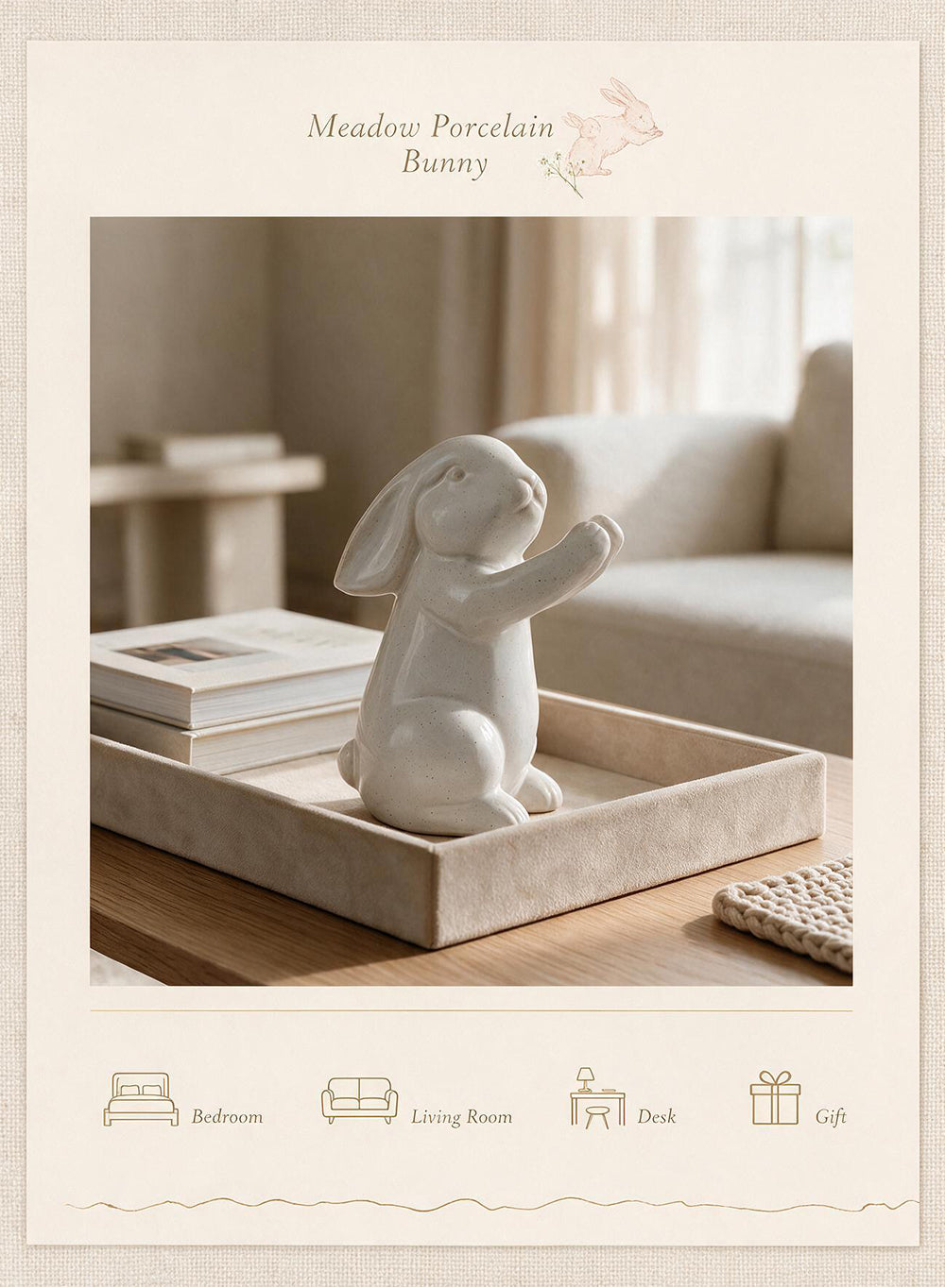 Meadow Porcelain Bunny Figurine, 5" Diameter & 6.5" Tall, Pack of 8