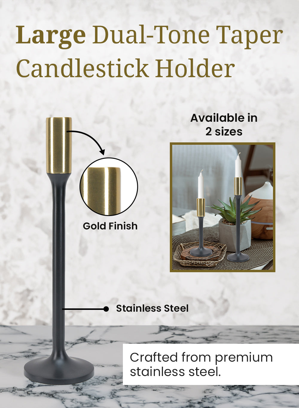 Bundle: Dual-Tone Taper Candle Holders with Ivory Candles