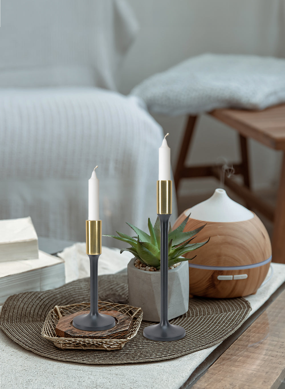 Bundle: Dual-Tone Taper Candle Holders with Ivory Candles