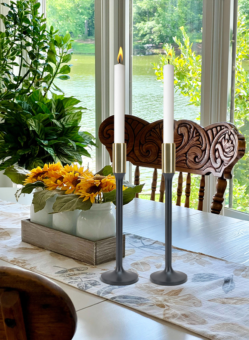 Bundle: Dual-Tone Taper Candle Holders with Ivory Candles