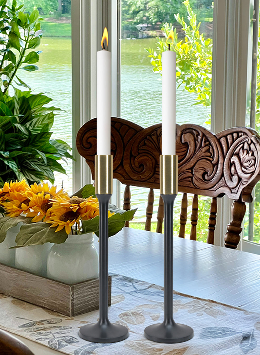 Bundle: Dual-Tone Taper Candle Holders with Ivory Candles
