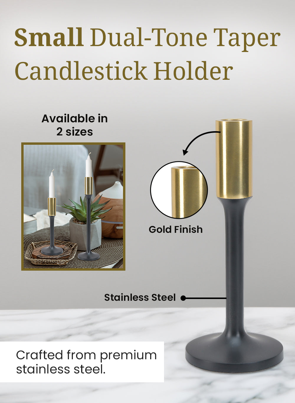 Bundle: Dual-Tone Taper Candle Holders with Ivory Candles
