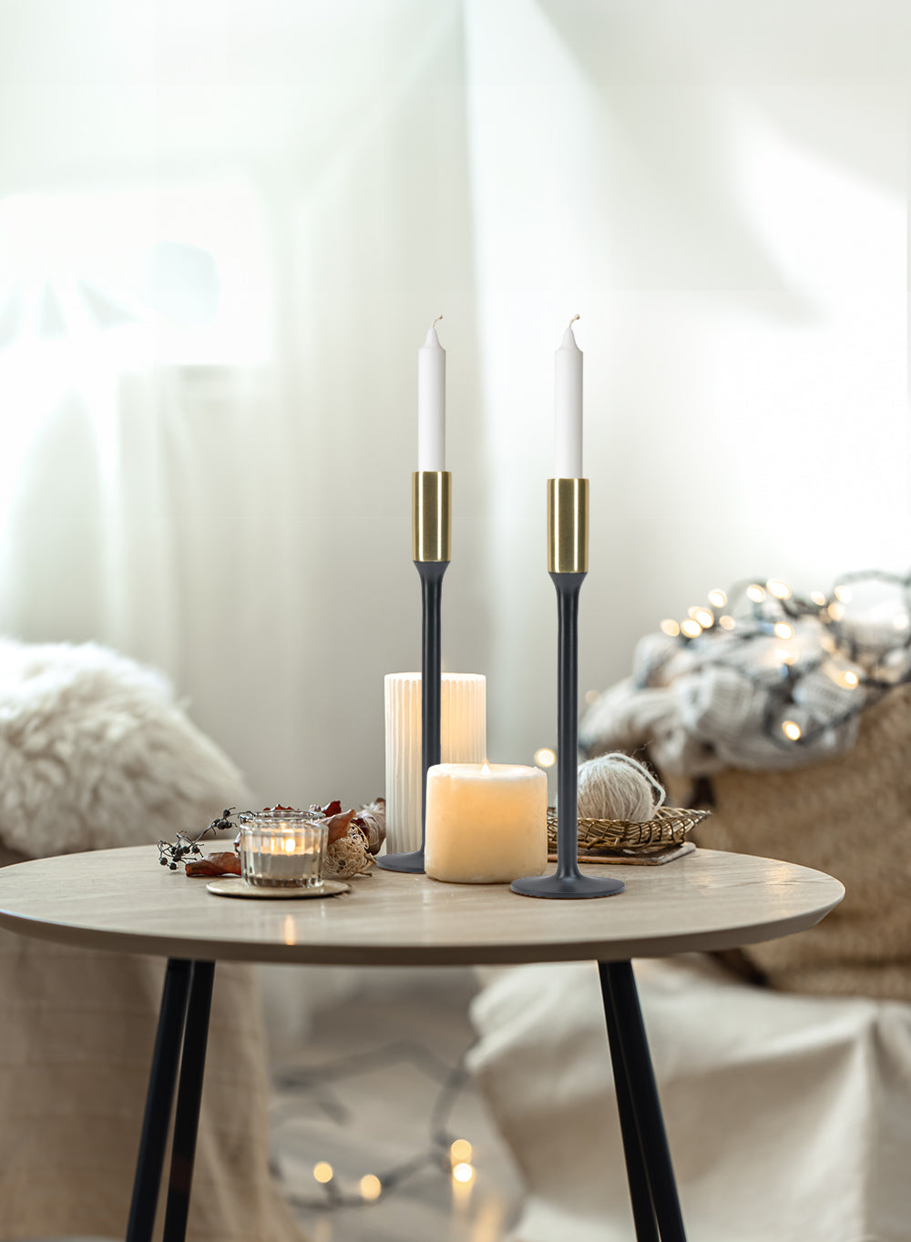 Bundle: Dual-Tone Taper Candle Holders with Ivory Candles