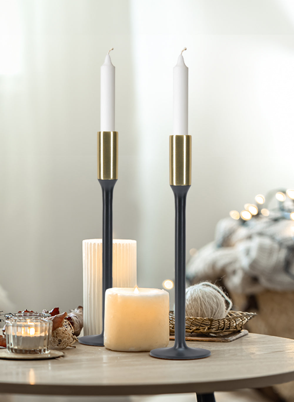 Bundle: Dual-Tone Taper Candle Holders with Ivory Candles