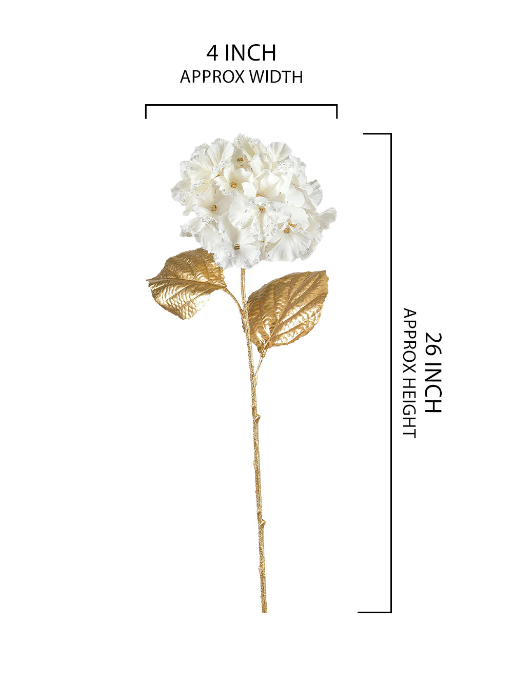 26" White Hydrangea Stem with Gold Leaves, Pack of 12