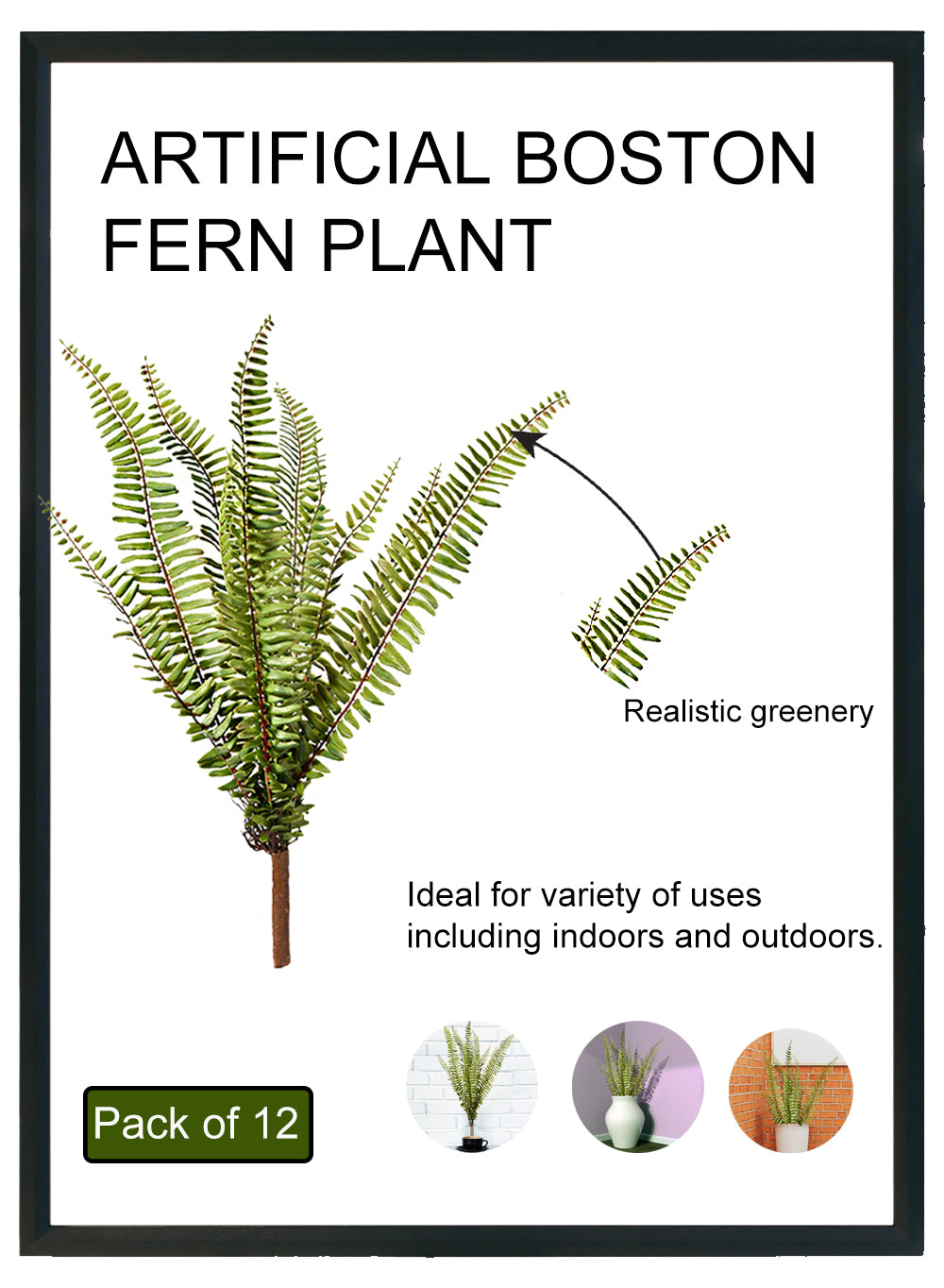 20" Artificial Boston Fern Plant, Pack of 12