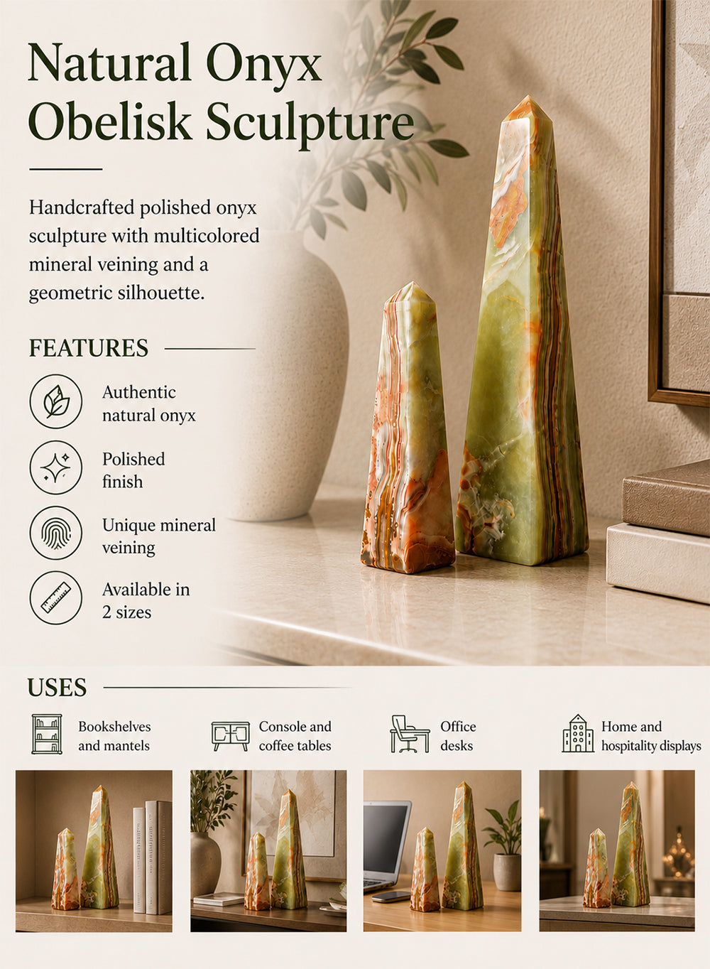 Natural Onyx Obelisk Sculpture Collection