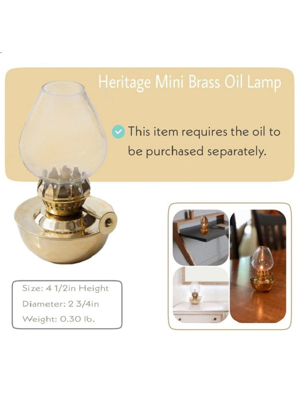 Vintage Oil Lamp, Brass, in 2 Sizes