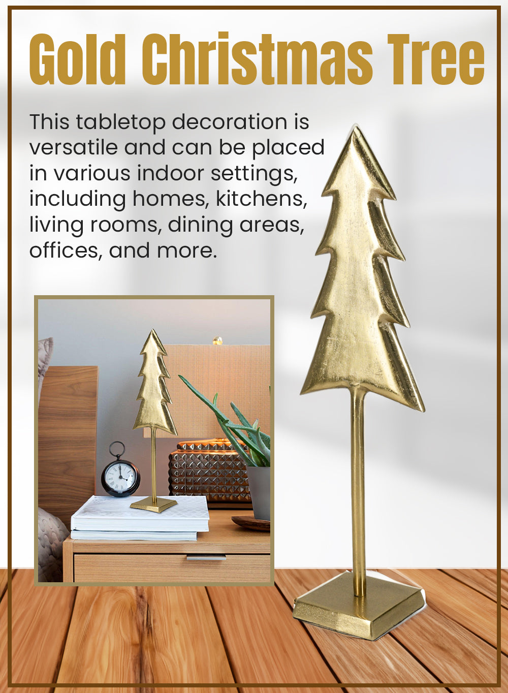 Gold Christmas Tree Decor, 6.5" Square & 22" Tall