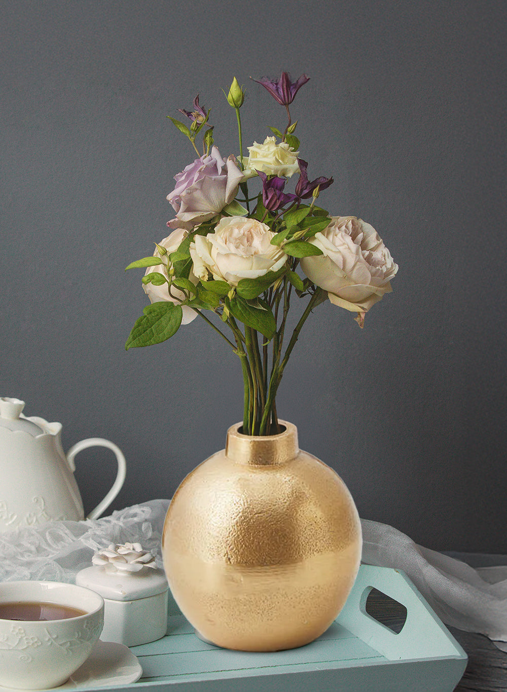 Stylish Gold Floral Bud Vase, Set of 4 and 24, In 3 Shapes