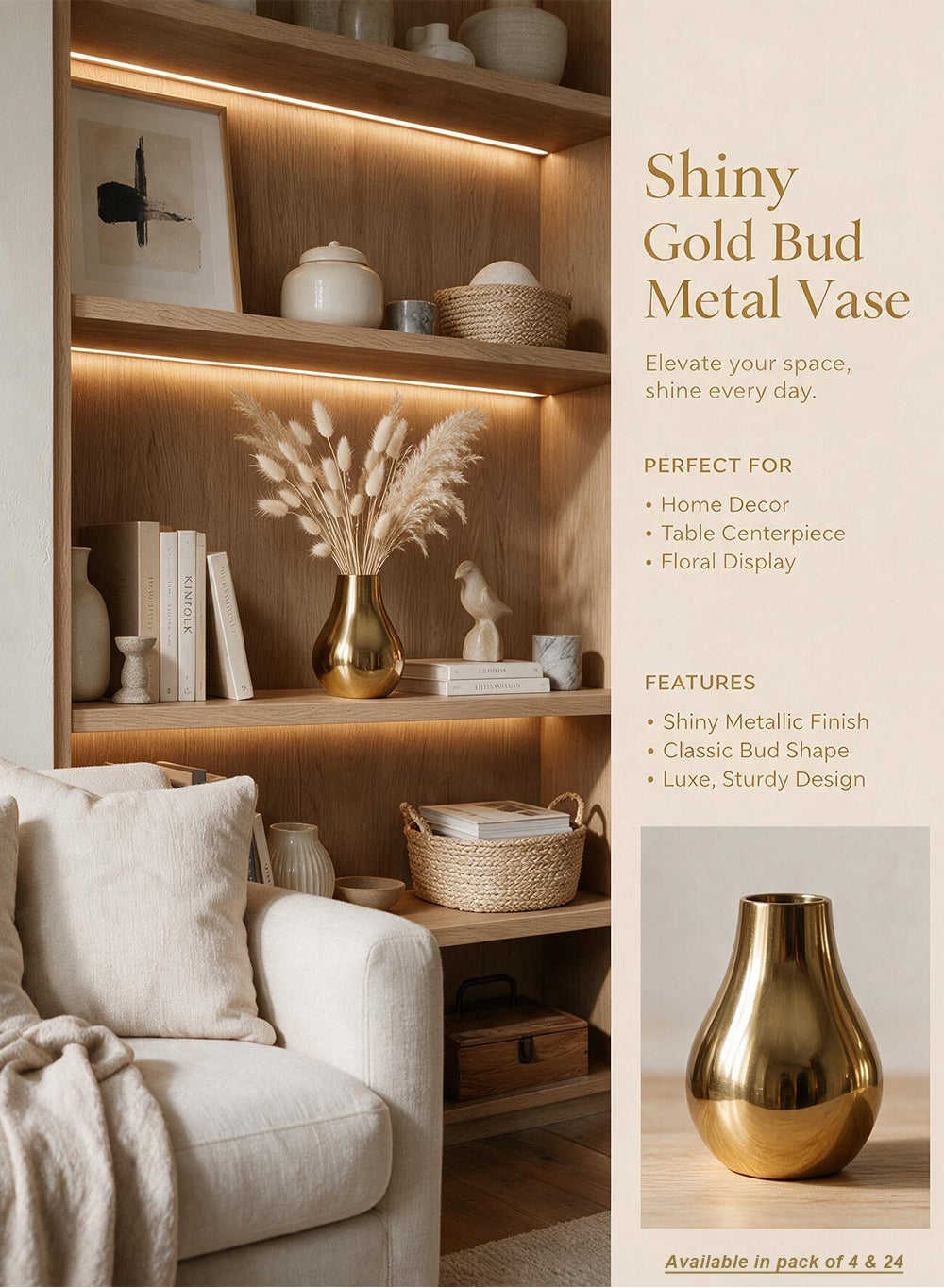 Stylish Gold Floral Bud Vase Collection