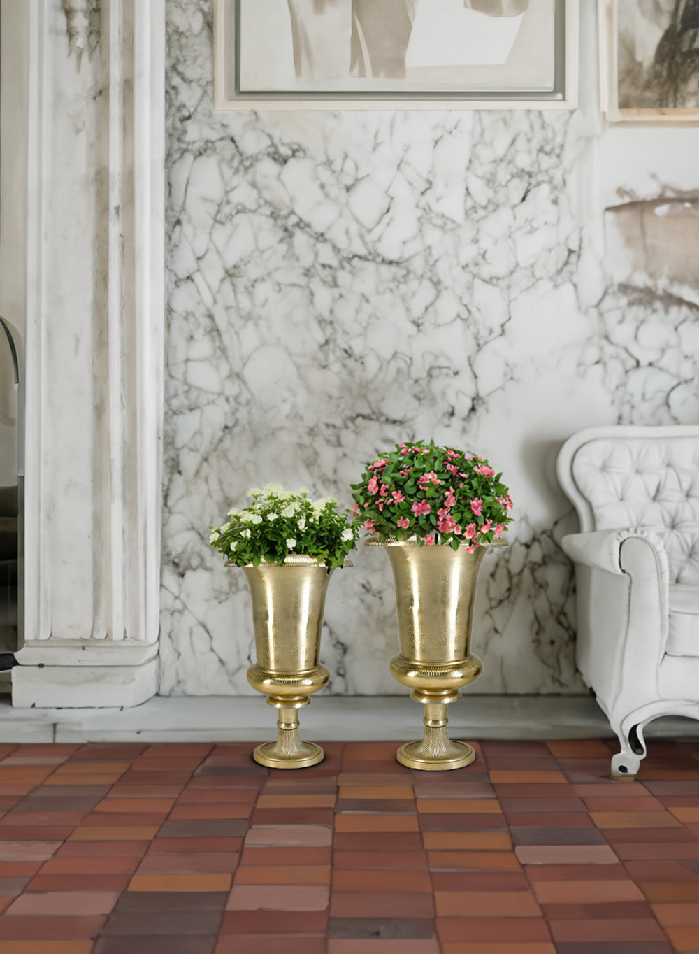 Old Gold Vintage Urn Vase, Ideal for Floral Centerpieces, Home Décor