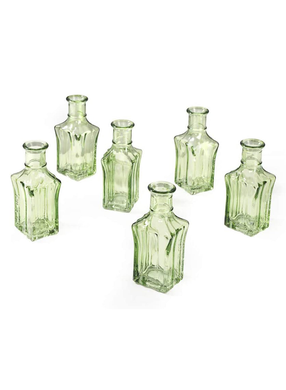 Vintage Green Glass Vase, Set of 6, in 3 Shapes