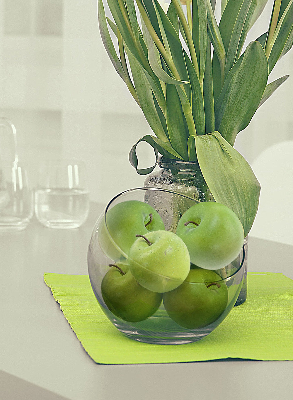 Serene Spaces Living Set of 12 Decorative Green Apples, Measures 3" Dia & 3" H